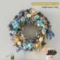 Blauer Weihnachtskranz mit LED, 40cm Tannennadeln und weißen Ornamenten - 40cm Blauer Kranz + Licht / Blau/Weiß (Mit Warmem Licht)