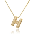 Gold letter H pendant necklace with micro-paved cubic zirconia on a white background - Letter H
