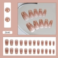 Rosa Ombre Ballerina Kunstnägel mit Champagner-Glitzer und 3D-Muschelstein-Dekorationen - Champagner Mittellanger Stil Mit Kleber (Z845)