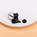 Cute black cat enamel pin badge featuring a white thought bubble with knife icon design - Cat Thinking of Knife (CZ0656-1)