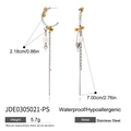 Two-tone 18K gold and silver stainless steel drop earrings with pearl and chain fringe - Jde0305021-ps