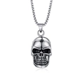 Silver Viking raven skull pendant with stainless steel box chain for men street style - Cracked Skull + Stainless Steel Chain / Silver