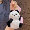 Cute panda plush keychain with pink tag and golden clip for backpacks and car keys - Plush Panda - Future Expectations