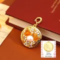Vintage style Pisces zodiac round gold pendant with white pearl and colorful rhinestones - Pisces Style