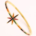 18k gold plated oval bangle with rainbow zircons and north star motif - Octagonal Star Rainbow Style (Style 2) / 18K Gold