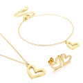Elegant gold hollow heart jewelry set including necklace, bracelet and stud earrings - Gold 3-Piece Set (Necklace+Bracelet+Earrings)