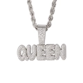 Silver iced out Queen pendant necklace with sparkling rhinestones and twist chain link - 5N Twist Chain / Silver
