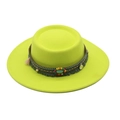 Neon yellow flat top wool felt hat with turquoise beads and tassel ethnic band - Neon Yellow