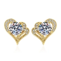 Golden heart-shaped earrings with round-cut center stone and micro-pave accents - Golden Heart-shaped Earrings Led-133
