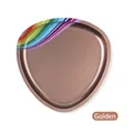 Macro detail of a minimalist matte gold triangular metal jewelry tray with rainbow accent - Gold