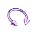 Purple stainless steel horseshoe piercing ring with spiked ends for nose and ear jewelry - Purple