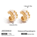 Elegant gold stainless steel ear clips with multiple pearls including size and weight specs - Gold Pearl Ear Clips JDE0304010