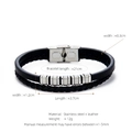 Men's double-layer black braided leather bracelet with silver stainless steel curved plate - Silver Double Layer (W-11-3)