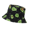 Schwarzer Anglerhut aus Baumwolle mit durchgehendem Avocado- und Smiley-Muster - Schwarz Avocado Druck