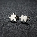 Polished stainless steel jigsaw puzzle piece stud earrings with butterfly backs - Jigsaw Puzzle / Steel