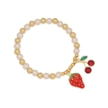 Sweet beaded bracelet with white pearls, gold beads, and red strawberry cherry charms - Red Strawberry and Cherry Style (2#)