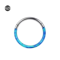 Aro de nariz de titanio G23 con opales azules incrustados en una banda circular plateada - 1.2*8mm / OP05 Azul Pacífico