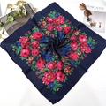 Navy blue floral square scarf with vibrant roses and stylish lifestyle accessories - 70x70cm / Navy Blue