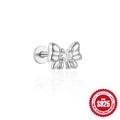 S925 sterling silver bow stud earring with a central zircon in shiny silver finish - #7 Platinum Gold-Single