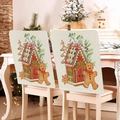 Two gingerbread house Christmas chair covers in textured faux linen for home dining decor - Digital Print Gingerbread House (YT05-12)