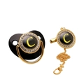 Detail of black baby pacifier and clip set with gold letter C and sparkling rhinestones - Letter C