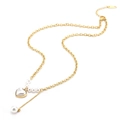 Elegante collana in titanio dorato con pendente a cuore in perla e design a nappa a Y - Stile nappa a cuore / Oro