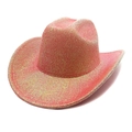 Sparkly coral pink western cowboy hat with metallic shimmer and gold thread finish - Stripe Pink