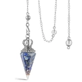 Hexagonal crystal dowsing pendulum with blue crushed stones and resin finish - Lapis Lazuli