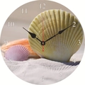 Silent wooden wall clock with coastal beach sand background and seashell motifs - Shell Sand Ground