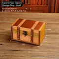 Small vintage style wooden storage box with antique bronze finish and metal hardware - Square Imitation Copper Storage Box - Small Size