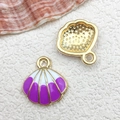 DIY shell charm in gold with purple and white enamel finish for jewelry making - 16x17mm Shell / Purple