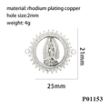 Anhänger aus rhodiniertem Kupfer mit Zirkonia, Größe 21x25 mm, Bohrung 2 mm für DIY - P01153-Silber Oval Doppelschlaufe