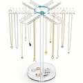Rotating clear acrylic necklace organizer stand with hooks and jewelry display base - New Hexagonal Top-Rotating Stand