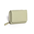 Mini cartera de cuero verde menta con costuras blancas y cierre de cremallera - Verde