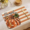 Tovaglietta autunnale con stampa a zucca e strisce arancioni per il Ringraziamento - Striscia Arancione Bianco Lettera Pumpkin