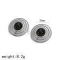 Detailed view of silver disc earrings with black stone inlay, size 28mm and weight 8.2g - Silver Black Gemstone Style (TE60206-BK-S)
