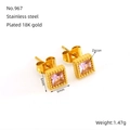 Gouden roestvrijstalen oorknopjes met roze vierkante zirkoon en 18K gouden plating - Roze Zirkonia