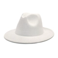 Klassischer reinweißer Wollfilzhut Fedora Jazzhut mit breiter Krempe für Damen und Herren - Einheitsgröße 58cm Umfang / Weiß