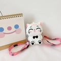 White cat shaped silicone crossbody bag with pink strap and cute cartoon details - White