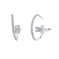 S925 sterling silver C-shaped stud earrings with white zircon stone inlay - Silver Geometric Square Rhinestone Jewelry (SE387-P)