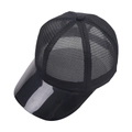 Solid black mesh baseball cap featuring a glossy visor and breathable full mesh design - Transparent Black Style