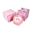 Pink preserved rose in heart-shaped box with matching square gift case and handbag - Heart Shaped Single Soap Rose / Pink