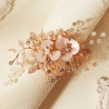 Elegant gold bridal hair comb with pink enamel flowers, pearls and crystal rhinestones - 17# Hair Comb