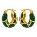 Vintage green enamel hoop earrings with gold-plated metal and zircon stone inlay - Green