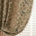 Diamond weave curtain with bird floral motifs and decorative white tassels - 150x160cm / Beige Orioles Bird - Rod Pocket