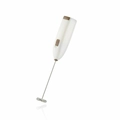 White and bronze handheld electric milk frother with stainless steel whisk on white background - White