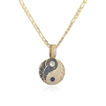 Collier plaqué or 18 carats avec pendentif Yin Yang Bagua serti de zircons bleus et clairs - Yin Yang Tai Chi - Or