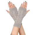 Macro detail of grey cable knit pattern on winter fingerless arm warmers - One Size / Light Gray