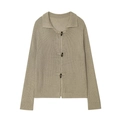 Cardigan in maglia grossa da donna con bottoni ad alamaro in tonalità beige avena - S / Beige