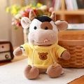 Adorable cow plush toy doll wearing a bright yellow hoodie with a cute bear design - 30cm / Yellow Hoodie Style